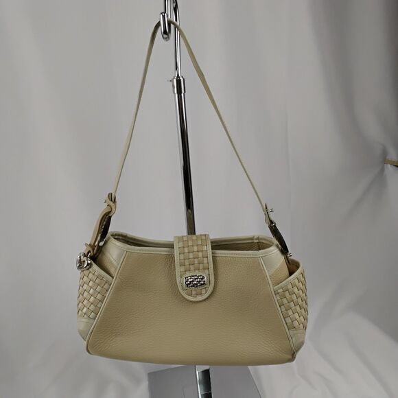 Brighton Cream & Tan Leather Shoulder Bag with Woven Accents - Picture 5 of 7